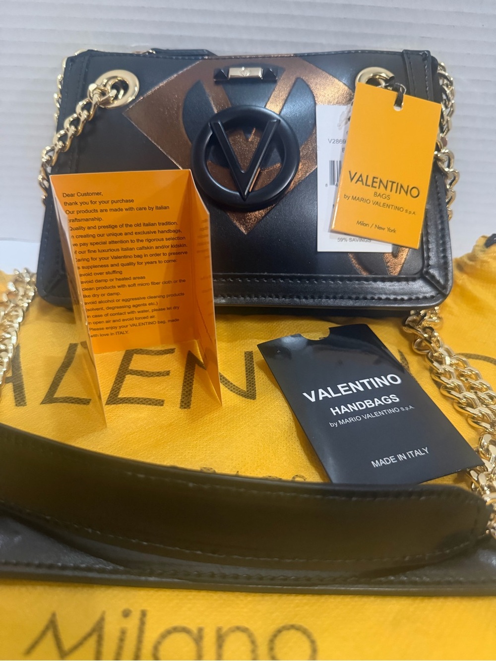 Valentino Black & Bronze Logo Bag — NWT